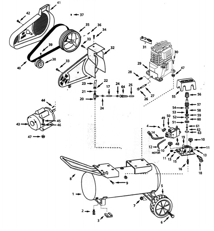 Tank Assembly Parts Diagram and Parts List for VT618902  Campbell Hausfeld Compressor